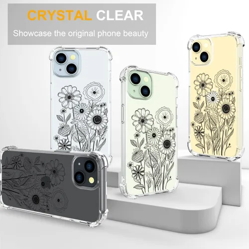 Vista 6 de Funda para iPhone 14 - Flores negras transparentes Flores negras claras