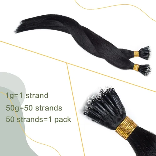 Vista 206 de SEGO Extensiones de cabello humano con micro cuentas, extensiones de cabello humano con micro bucle, lacio, natural, fusión fría, 1.76 oz/paquete