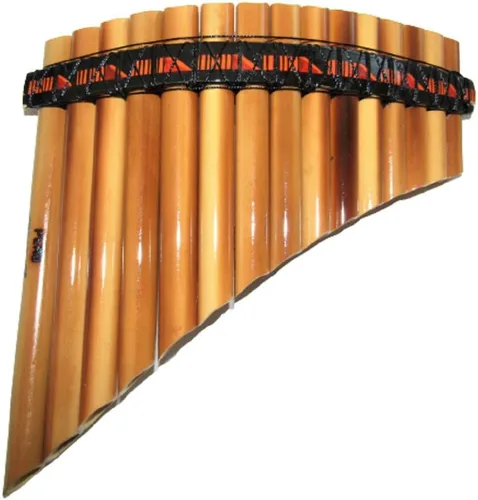Vista 2 de Pan Flute 15 tubos sintonizables de bambú natural de Perú estuche incluido (marrón)