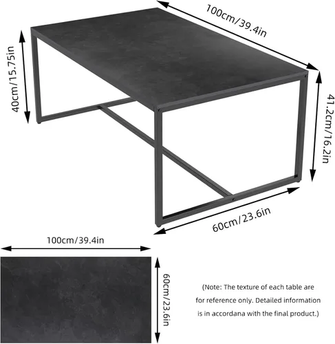 Vista 2 de Wisfor Mesa de centro de piedra sinterizada: mesa central de sofá negro con marco de metal negro - Mesa rectangular de decoración de muebles