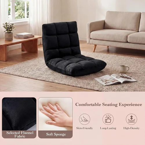 Vista 6 de Giantex Silla plegable de suelo con soporte para el respaldo, 14 posiciones ajustables, cama acolchada, sillón reclinable, sillas de video para Negro
