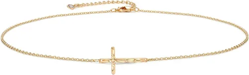 Vista 117 de Fettero - Collar con dije de cruz de fe, chapado en oro de 14 K, cadena fina, minimalista, simple, pequeña, para oración, regalo de joyería religiosa