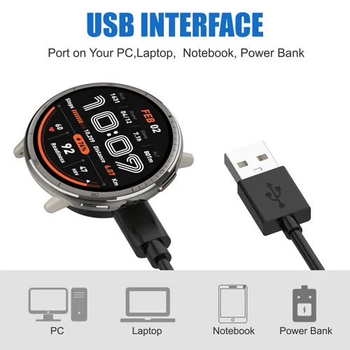 Vista 6 de Cable de carga Amazfit Bip 6, cable de carga de repuesto para Amazfit Bip 6, Active 2 SmartWatch de 3.3 pies (negro)