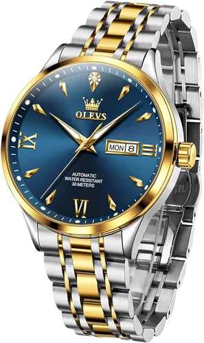 Vista 8 de OLEVS Relojes automáticos para hombre, calendario mecánico, impermeable, de acero inoxidable, luminoso, de cuerda automática, reloj de pulsera