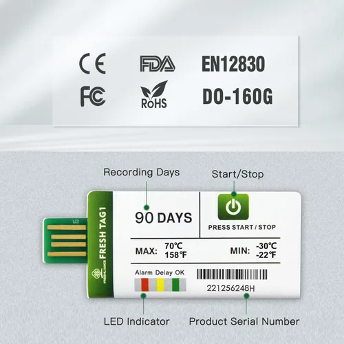 Vista 9 de Freshliance - Registrador de datos de temperatura desechable USB con 30000 puntos, informes PDF CSV automáticos de alta precisión, 7 días de uso