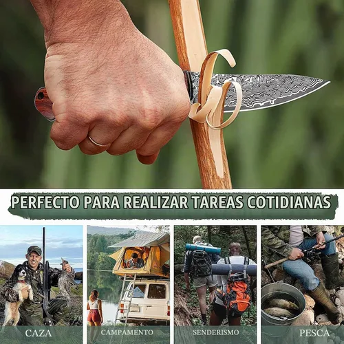 Vista 5 de Cuchillo de bolsillo plegable de Damasco AUBEY hecho a mano con clip para hombres, cuchillo de caza de Damasco EDC con bloqueo de vástago para Mango