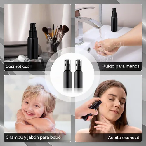 Vista 7 de Juego de botellas con bomba de viaje, paquete de 10 dispensadores de bomba de plástico transparente vacíos de 2 onzas (2.0 fl oz) con tapa negra