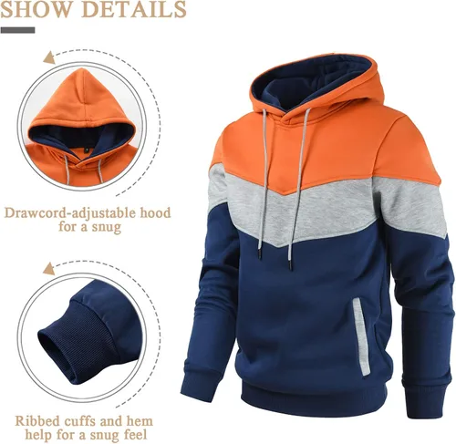 Vista 4 de Gesean - Sudadera con capucha de manga larga para hombre, diseño de bloque de color, estilo casual, con bolsillo