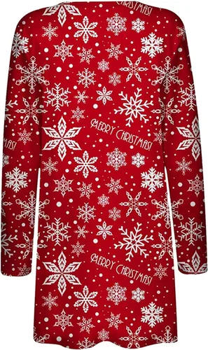 Vista 2 de ZEFOTIM Cárdigan de Navidad para mujer 2024, casual, ligero, frente abierto, cárdigan largo, divertido copo de nieve, estampado de Papá Noel, tops