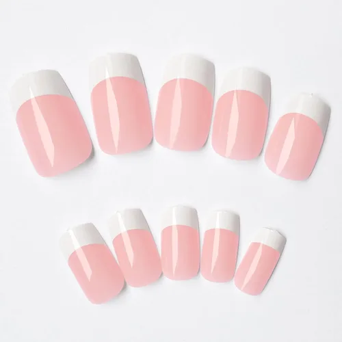 Vista 2 de AddFavor Uñas Postizas de Punta Francesa Cortas, 120 piezas Uñas Postizas Blancas con Punta Francesa Uñas Postizas Cuadradas Nude Uñas Acrílicas
