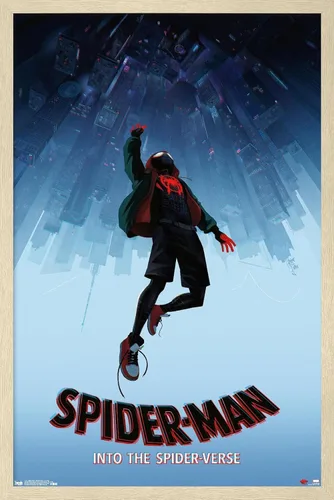 Vista 7 de Trends International Spider-Man de Marvel póster Into The Spider-Verse-Falling de 14.72 x 22.37 pulgadas, versión enmarcada en madera reutilizada