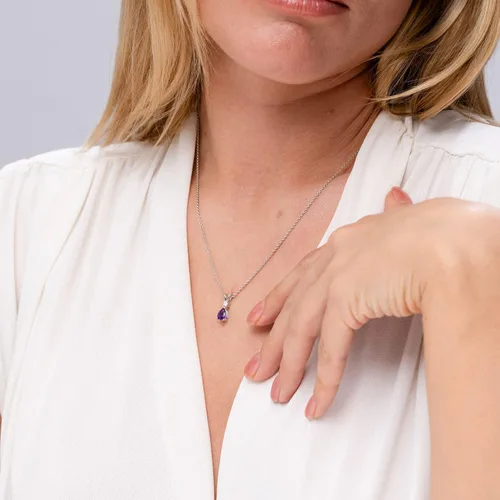 Vista 3 de Angara Collar con colgante de lágrima de amatista natural para mujer con diamante en plata 925oro macizo de 14 quilatesplatino 950 Regalo