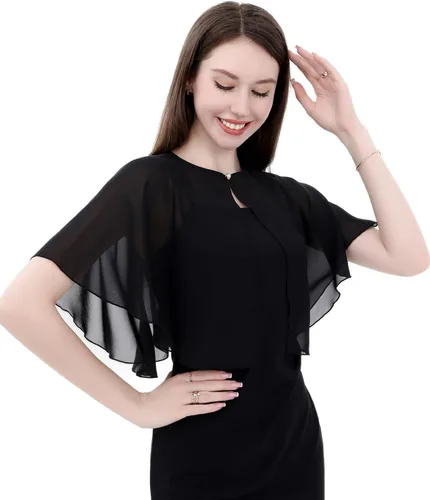 Vista 4 de Capelets de encaje de gasa suave para mujer, chales y envolturas para vestido de noche, boda, capa Bole