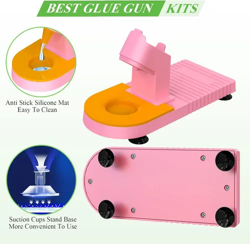 Vista 4 de MONVICT - Kit de pistola de pegamento caliente rosa, pistola de pegamento mini con soporte de ventosas y alfombrilla antiadherente de silicona