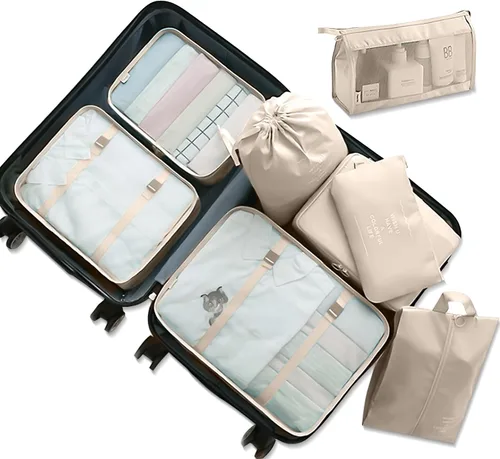 Vista 2 de labato Juego de 8 cubos de embalaje para viajes, bolsas organizadoras de equipaje portátiles, juego de bolsas organizadoras plegables para maleta