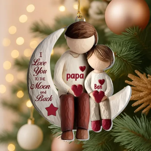 Vista 12 de Abuela y Nieto Moon Loves - Adornos Acrílicos Personalizados de 1 Capa - Te Amo Hasta la Luna y de Vuelta - Adorno Adornos Navideños 2025
