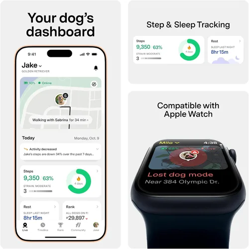 Vista 3 de Nuevo Collar Rastreador Inteligente para Perros de la Serie Fi 3+ [Miembrosía de 12 Meses Incluida] Rastreador GPS para Perros con Monitoreo