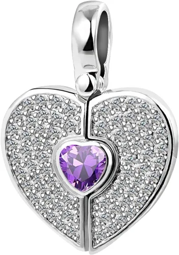 Vista 2 de KunBead Collar con dije de piedra natal de corazón que se puede abrir para hija, compatible con pulseras Pandora