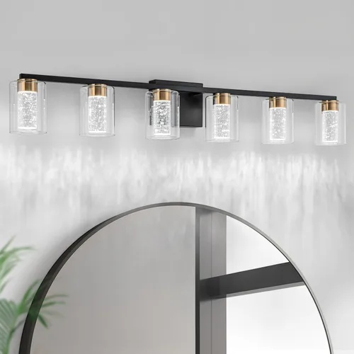 Vista 22 de SineRise - Lámpara de tocador de 2 luces, negra y dorada, con 3 modos de color (3000K/4000K/6000K), lámpara de baño LED con protección ocular