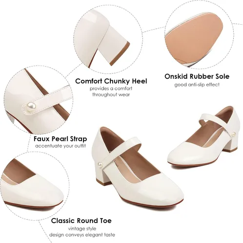 Vista 2 de Naiyee Mary Jane Shoes Women Chunky Heel Ankle Strap Dress Shoes for Women Low Heels Close Rounded Toe Pumps
