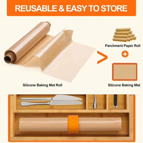 Vista 4 de Rollo de silicona para hornear, 12 pulgadas x 10 pies, antiadherente, resistente al calor, de grado alimenticio, antideslizante, reutilizable
