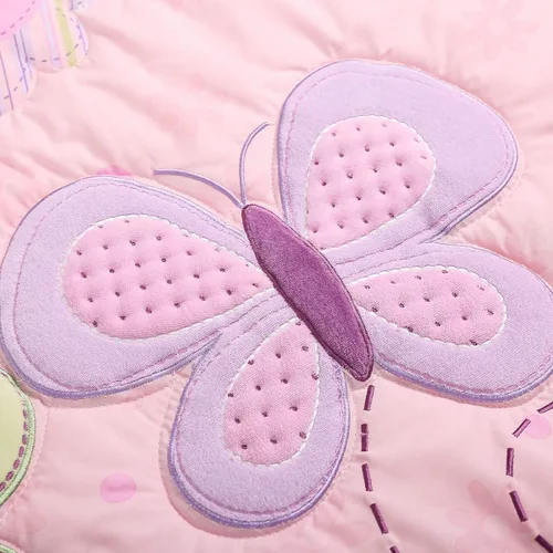 Vista 4 de Juego de ropa de cama para cuna de bebé, diseño de mariposa, diseño de mariposa, 6 piezas, color rosa