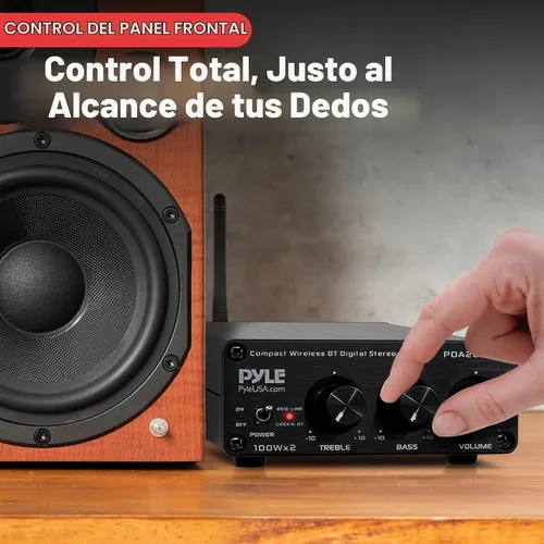 Vista 4 de Pyle Mini amplificador de audio Bluetooth HiFi - Receptor de amplificador estéreo de escritorio PC digital de clase D (2 x 100 vatios máximo)