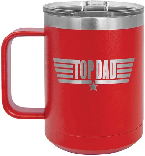 Vista 13 de TOP DAD Taza de café negra de 15 oz con tapa deslizante Taza de café de viaje aislada Ideas de regalos del día del padre de hijo o hija