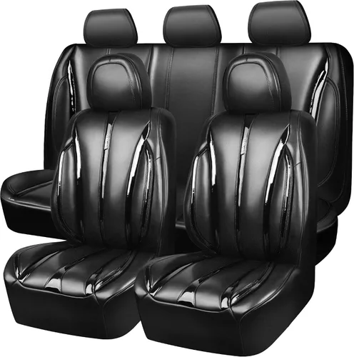 Vista 11 de CAR PASS Fundas de cuero beige para asiento de automóvil, juego completo de fundas de asiento automotriz transpirables e impermeables, cojín