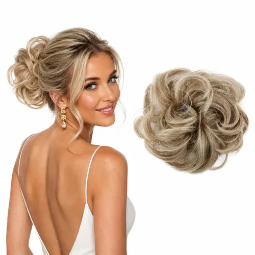 Vista 28 de CAISHA Postizo Grande Scrunchy Recogido Peinado Nupcial Rizado Moño Despeinado Marrón Chocolate Oscuro G2E