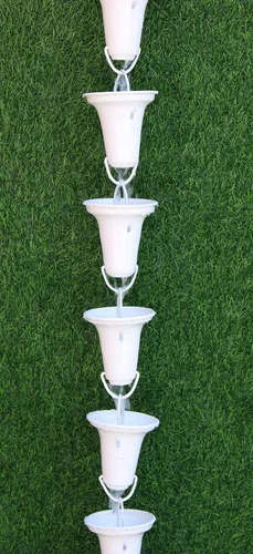 Vista 7 de KAM Home - Cadena de lluvia acampanada con adaptador de canaleta de perno de latón para instalación de cadena de lluvia (blanco, 13)