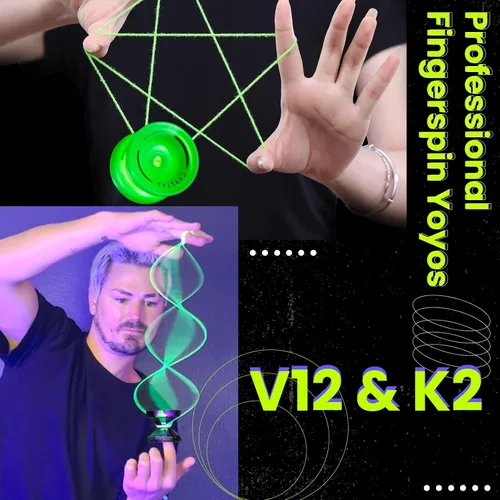 Vista 3 de MAGICYOYO Responsive Yoyos - Paquete de 2 yoyos de metal V12 + yoyo de plástico K2 verde brillante, yoyo profesional para niños, yoyo de doble