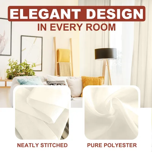 Vista 2 de YHSF Cortinas traslúcidas – Juego de 2 paneles para decoración del hogar – Elegantes cortinas de gasa sólida con bolsillo para barra