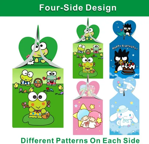 Vista 3 de ARHAVI 12 cajas de regalo para fiesta de cumpleaños de niños, Kuromi y mi melodía, Keroppi, pompompurina, Badtz, suministros de decoración de fiesta