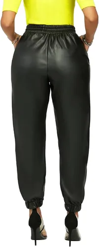 Vista 3 de Voghtic Pantalones de cuero para mujer, de cintura alta, con cordón sintético, con bolsillos