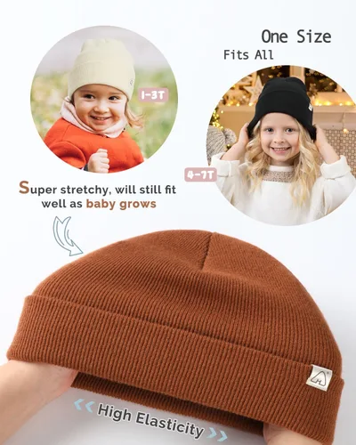 Vista 4 de Hat Hut Gorro de invierno con forro de satén para niños pequeños, gorro de punto con puños y forro de seda