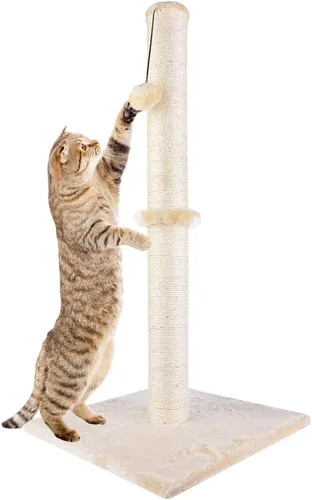 Vista 17 de Dimaka - Poste rascador para gatos de 34 pulgadas de alto, con cuerda de sisal y cubierto con suave felpa suave, rascador vertical