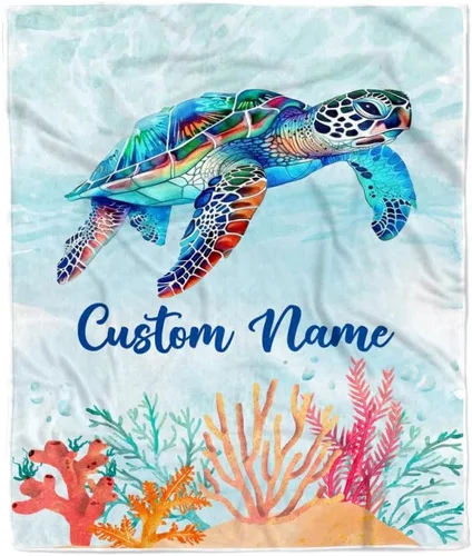 Vista 31 de Manta personalizada con nombre de tortuga para bebé, niño, niña, mar, recién nacido, hijo, hija, nieta, sobrina, cumpleaños, Navidad, manta de forro