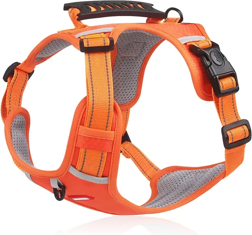 Vista 14 de Arnés para perros medianos y grandes, chaleco de servicio antitirones con asa, collar para perros pequeños y grandes, con cuello y pecho ajustables