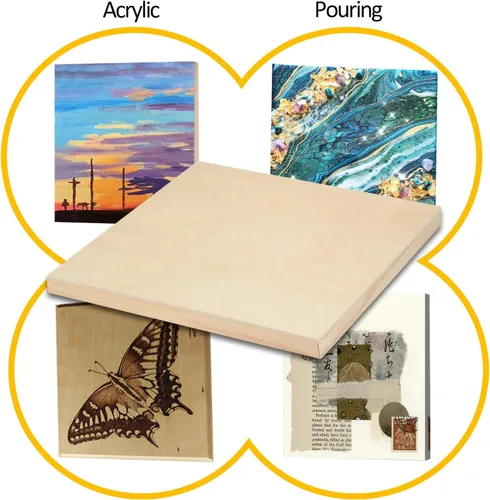Vista 3 de Falling in Art Paquete de 2 paneles de lienzo de madera sin terminar, kit de paneles de madera de abedul de galería de 5 x 5, tablas de cuna de arte