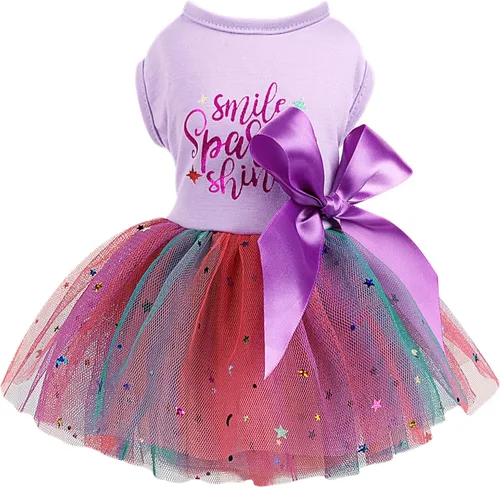 Vista 3 de Yikeyo Vestido de perro para primavera y verano, ropa de perro para perros pequeños, falda para perros pequeños, vestidos de cachorro, vestido