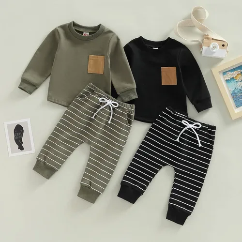Vista 8 de Imcute Conjunto casual de 2 piezas de pantalones para bebé niño de otoño e invierno, sudadera de manga larga y pantalones deportivos con cordón
