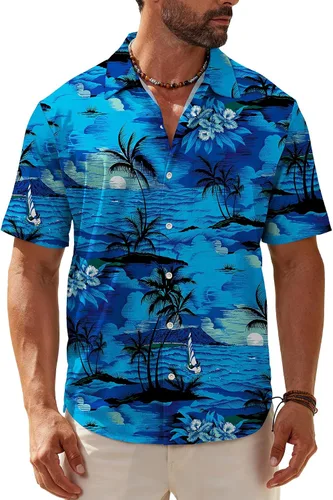 Vista 14 de KYKU Hawaiian Shirt for Men: Tropical Summer Beach Short Sleeve Button Down Shirt with Pocket