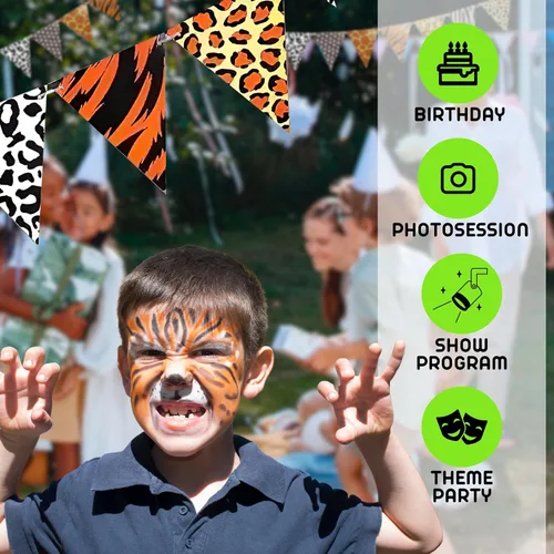 Vista 6 de Banderín con estampado de safari de 3 piezas, diseño de animales salvajes, bandera triangular, decoraciones de cumpleaños de safari, pancarta