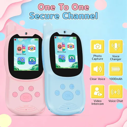 Vista 2 de Walkie Talkies de video para niños con cámara, paquete de 2 juguetes Walkie-Talkie recargables para niños y niñas de 3 a 12 años, regalos