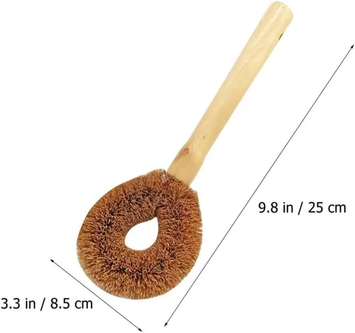 Vista 2 de TEHAUX Cepillo para ollas con mango de madera de 9.44 pulgadas para sartenes, woks y platos, herramienta de limpieza eficaz de agarre cómodo