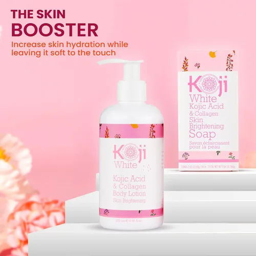 Vista 8 de Koji White Kojic Acid & Collagen Loción corporal, set de regalos para mujer para iluminar la piel con arbutina, piel brillante, hidratante y tez