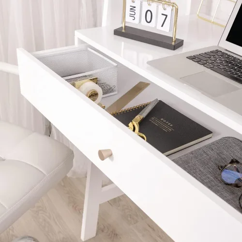 Vista 4 de Milliard Escritorio de escalera con almacenamiento, escritorio de pared independiente para computadora con cajón y estantes, color blanco