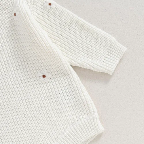 Vista 5 de Suéter de bebé para niña pequeña, bordado de flores, suéter de punto de gran tamaño, sudadera para otoño e invierno