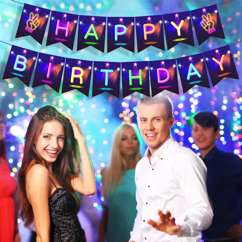 Vista 5 de Cartel de fiesta que brilla en la oscuridad, pancarta de neón que brilla en la oscuridad, decoración de fiesta de cumpleaños, cartel de fiesta